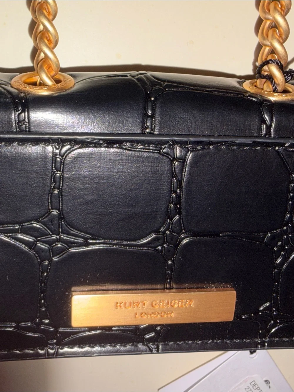 Kurt Geiger Black Croc-Embossed Mini Bag with Gold Chain - Picture 8 of 8